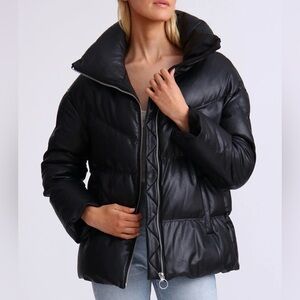 AVEC LES FILLES  FAUX LEATHER QUILTED PUFFER JACKET